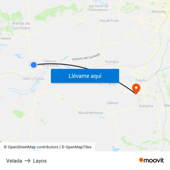 Velada to Layos map