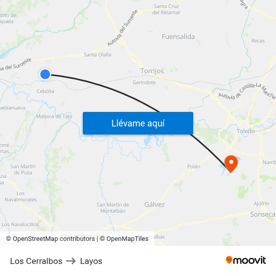 Los Cerralbos to Layos map