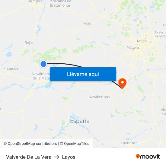 Valverde De La Vera to Layos map