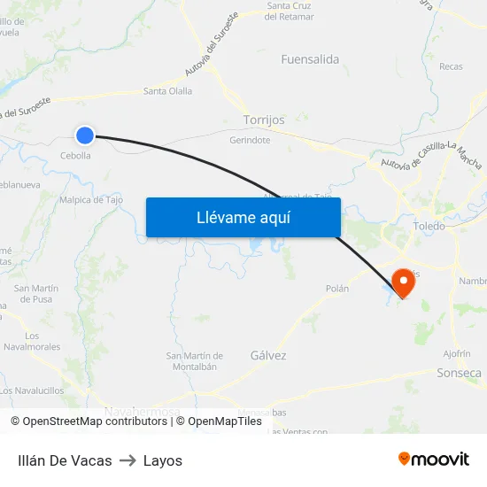 Illán De Vacas to Layos map