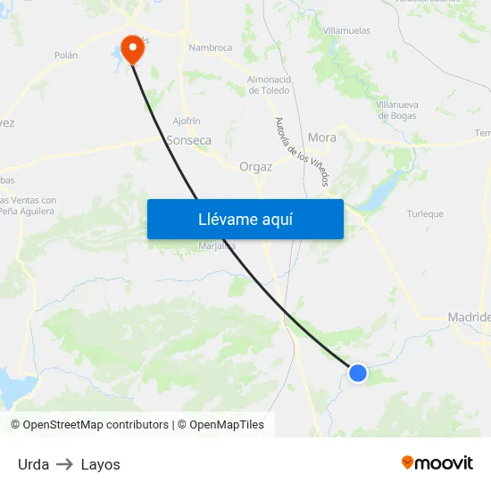 Urda to Layos map