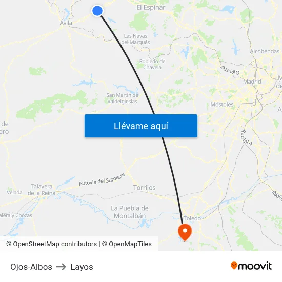 Ojos-Albos to Layos map
