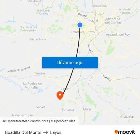 Boadilla Del Monte to Layos map