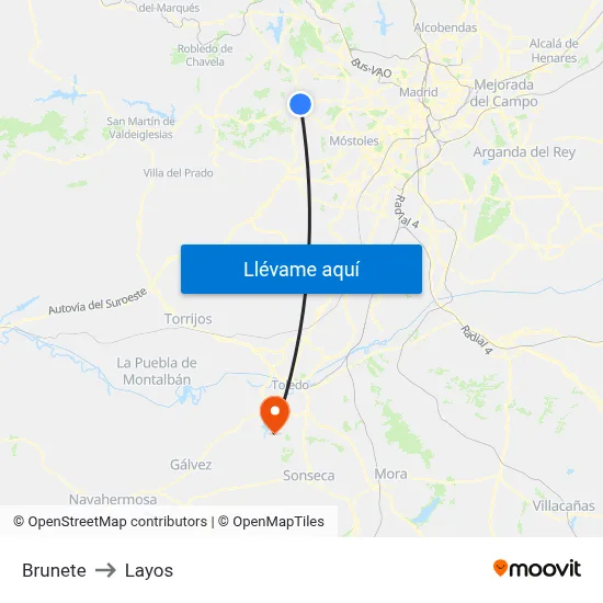 Brunete to Layos map