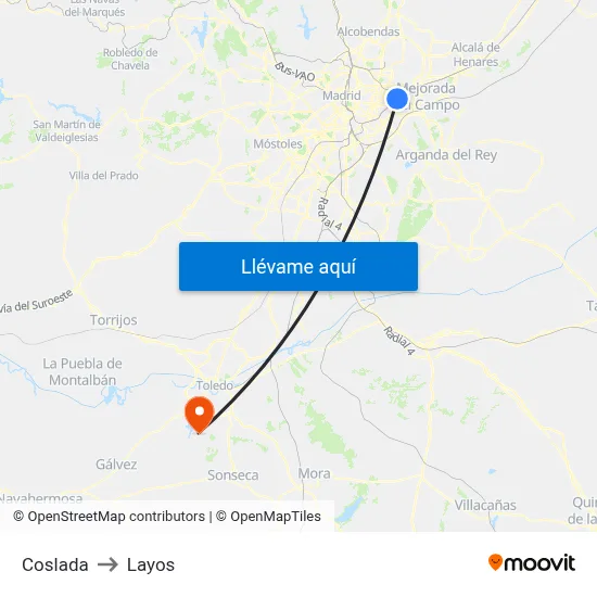 Coslada to Layos map