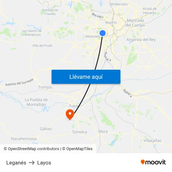 Leganés to Layos map