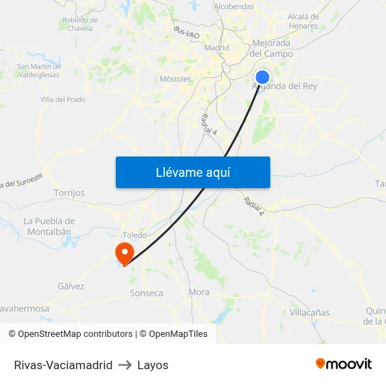 Rivas-Vaciamadrid to Layos map