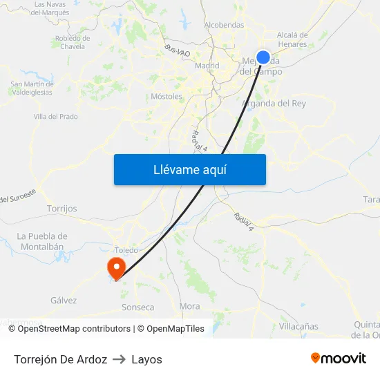 Torrejón De Ardoz to Layos map
