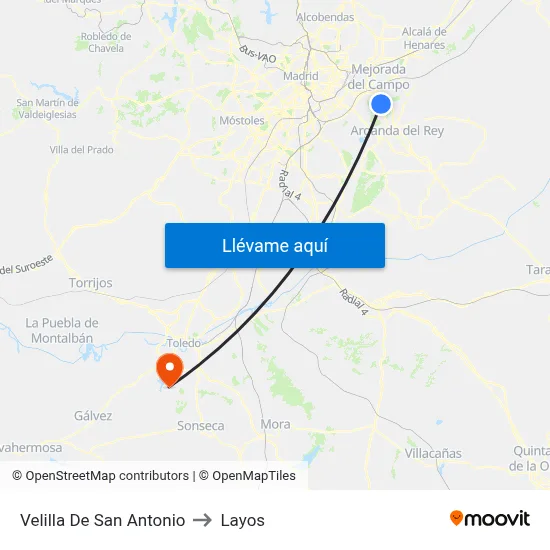 Velilla De San Antonio to Layos map