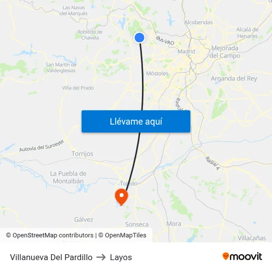 Villanueva Del Pardillo to Layos map