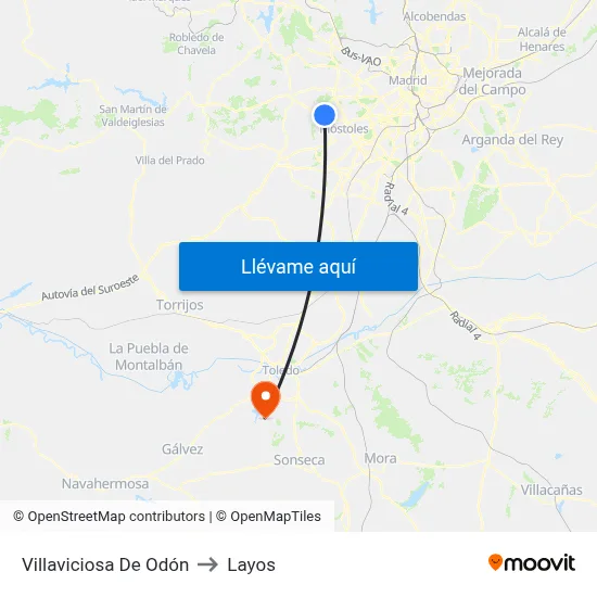 Villaviciosa De Odón to Layos map