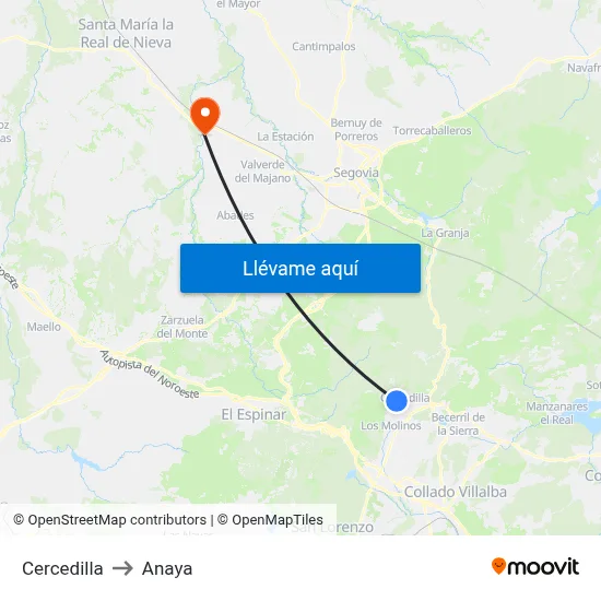 Cercedilla to Anaya map