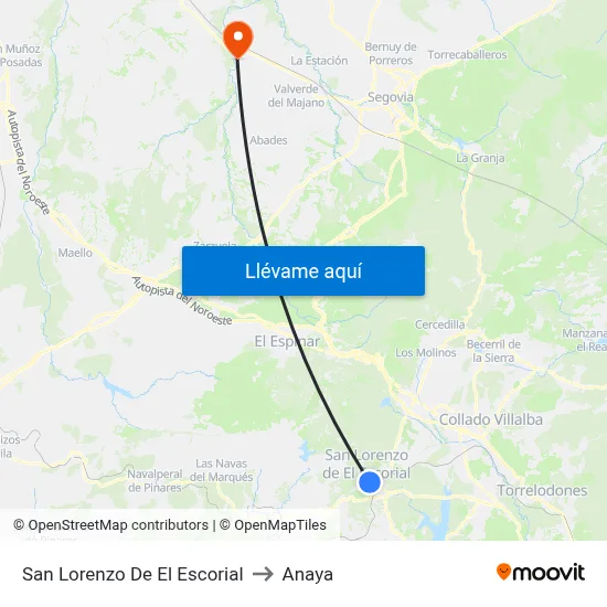 San Lorenzo De El Escorial to Anaya map