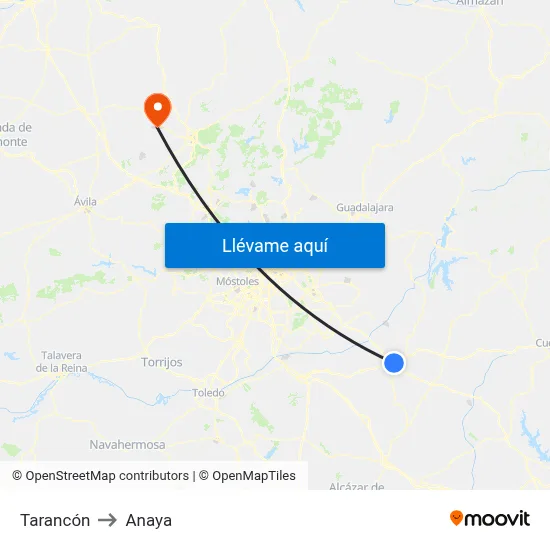 Tarancón to Anaya map