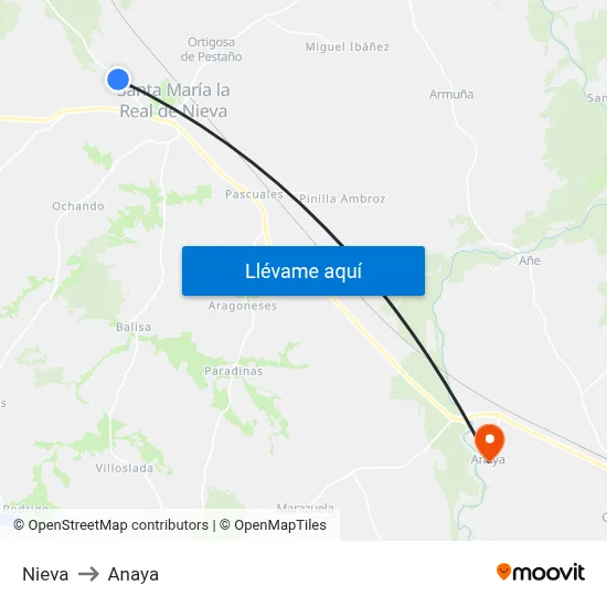 Nieva to Anaya map