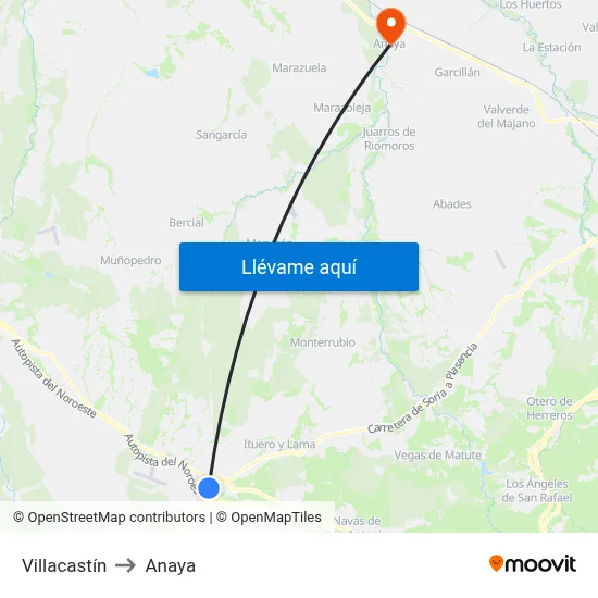 Villacastín to Anaya map