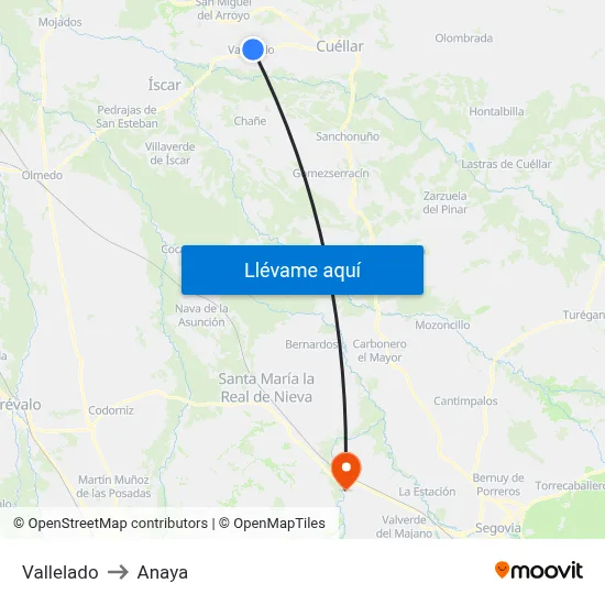 Vallelado to Anaya map
