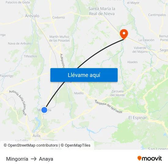 Mingorría to Anaya map