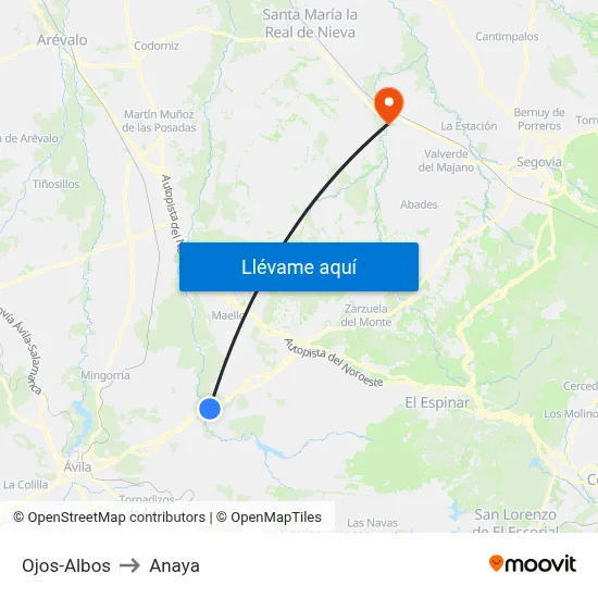 Ojos-Albos to Anaya map