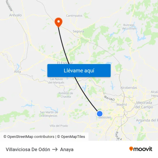 Villaviciosa De Odón to Anaya map