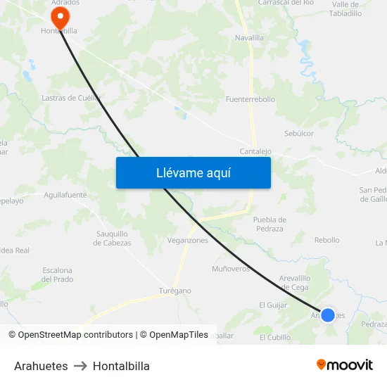 Arahuetes to Hontalbilla map