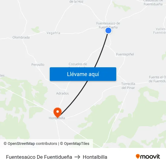 Fuentesaúco De Fuentidueña to Hontalbilla map