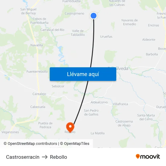 Castroserracín to Rebollo map