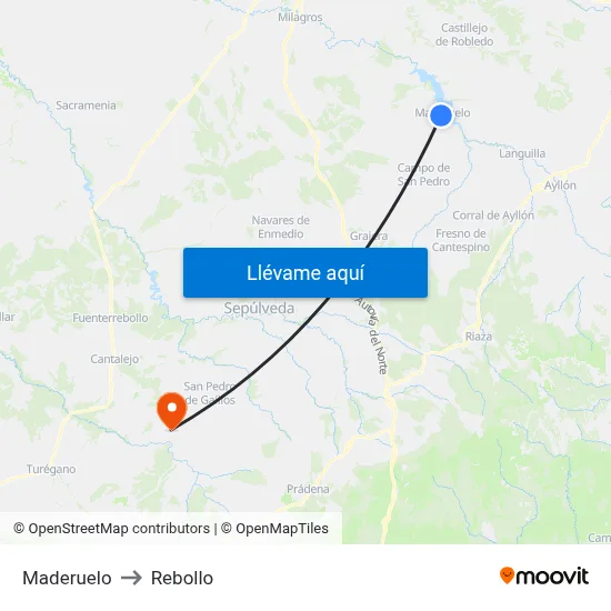 Maderuelo to Rebollo map