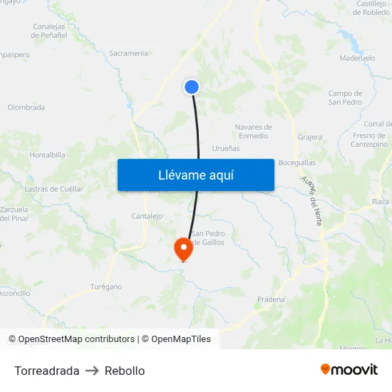 Torreadrada to Rebollo map