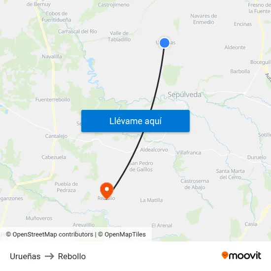 Urueñas to Rebollo map