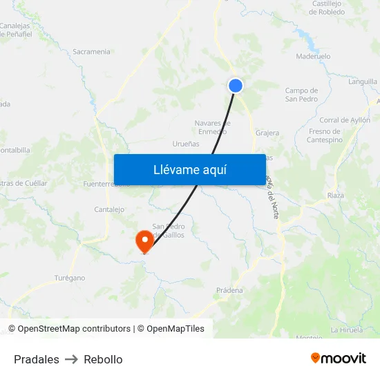Pradales to Rebollo map