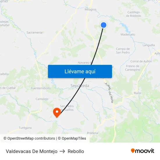 Valdevacas De Montejo to Rebollo map