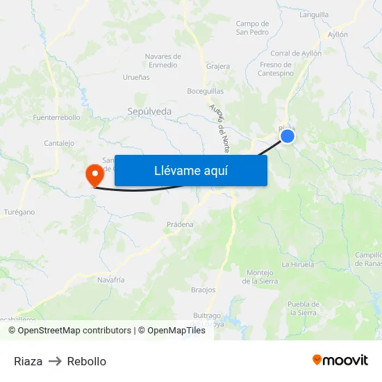 Riaza to Rebollo map