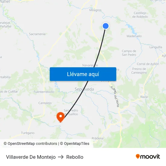 Villaverde De Montejo to Rebollo map