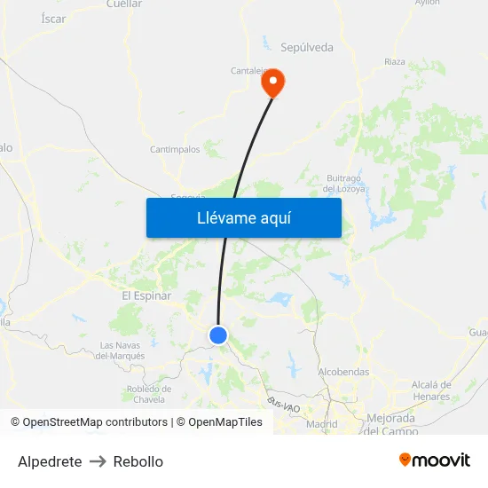 Alpedrete to Rebollo map
