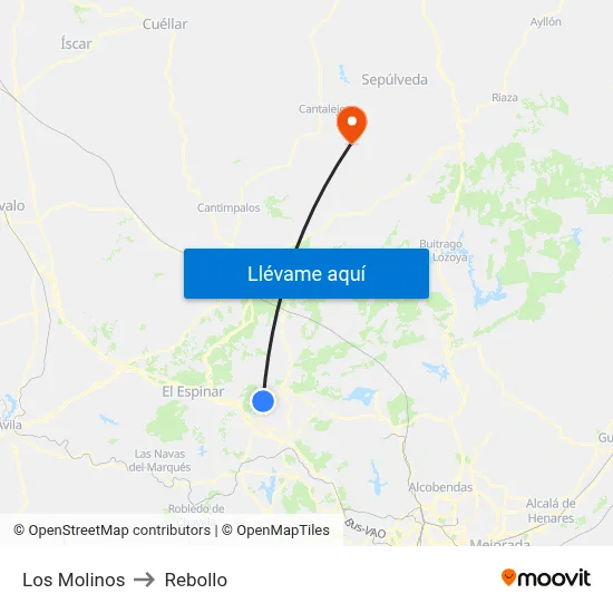 Los Molinos to Rebollo map