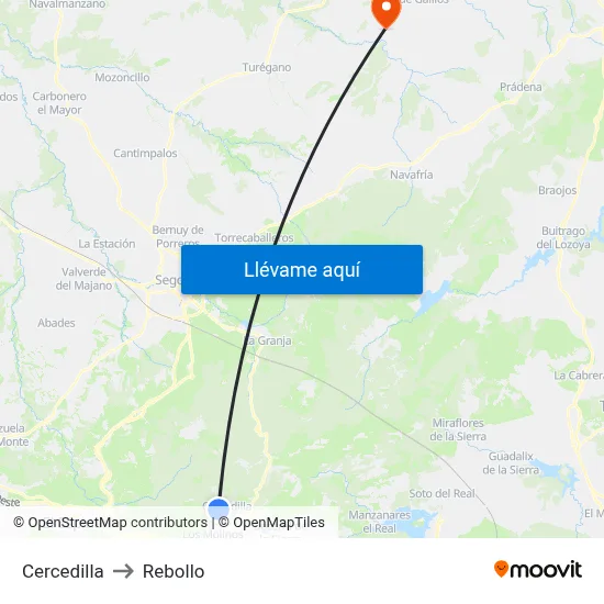 Cercedilla to Rebollo map