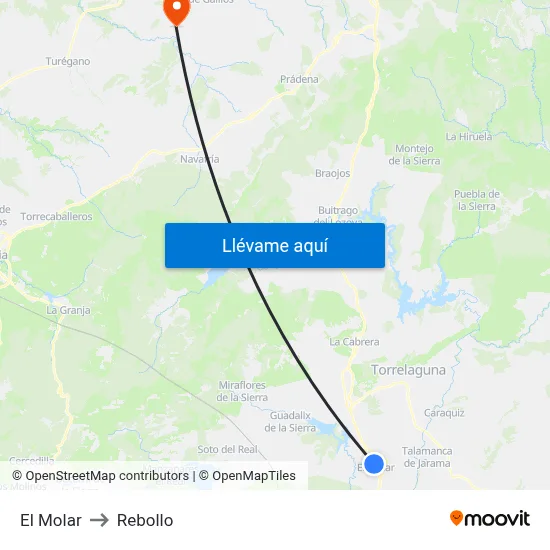 El Molar to Rebollo map