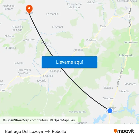 Buitrago Del Lozoya to Rebollo map