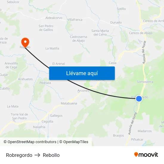 Robregordo to Rebollo map