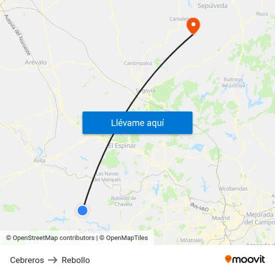 Cebreros to Rebollo map