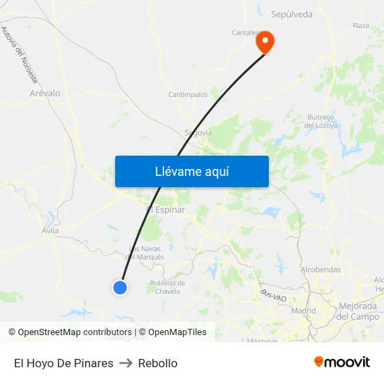 El Hoyo De Pinares to Rebollo map
