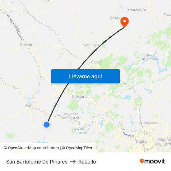 San Bartolomé De Pinares to Rebollo map