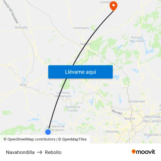 Navahondilla to Rebollo map