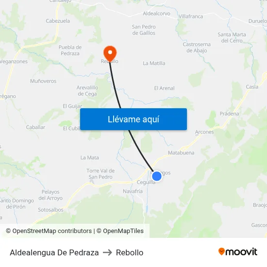 Aldealengua De Pedraza to Rebollo map