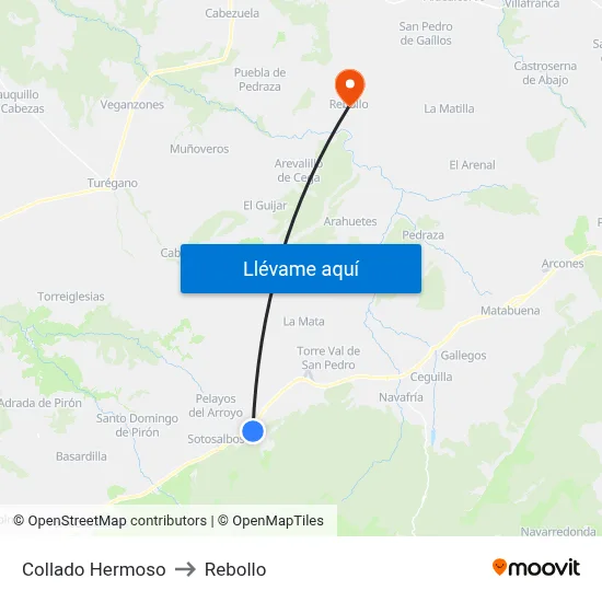 Collado Hermoso to Rebollo map
