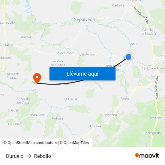 Duruelo to Rebollo map