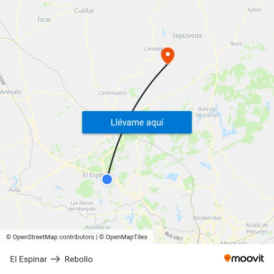 El Espinar to Rebollo map