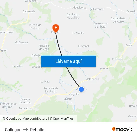 Gallegos to Rebollo map
