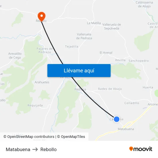 Matabuena to Rebollo map